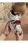  Kadın Vega Bej Çift Bağcıklı Ortopedik Rahat ve Hafif Taban Sneaker 
