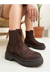 Kadın Arven Kahve Süet Dikişli Kaydırmaz Taban Düz Bot 